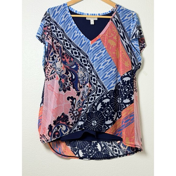 Dana Buchman Tops - Dana Buchman Patchwork Print Multicolor Blouse Size XL Women's